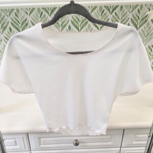 White Crop Top Pink Celery Stitch Hem Medium
